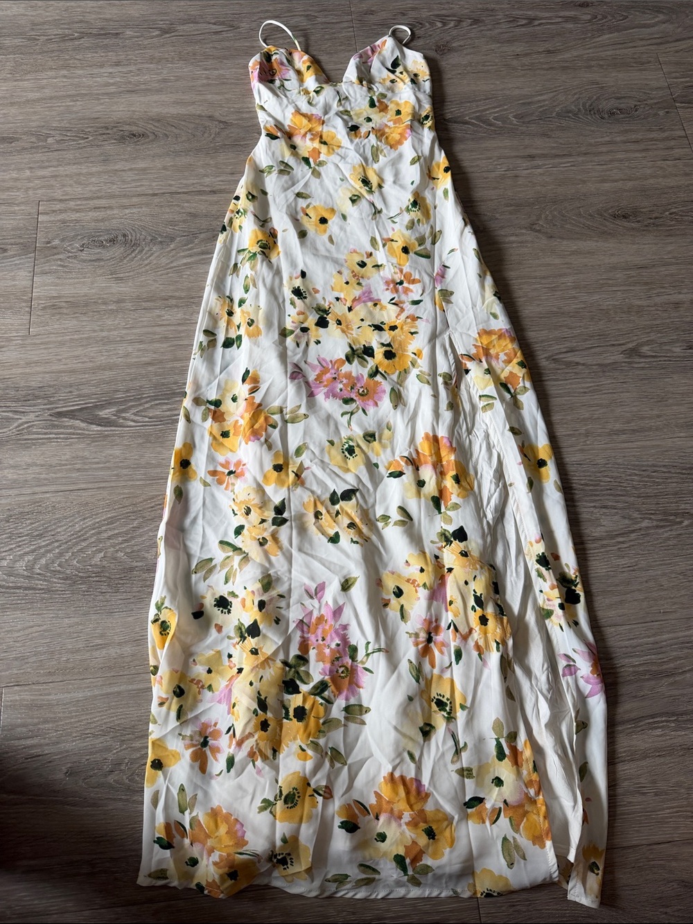 Princess Polly White Maxi Dress with Yellow & Pink Floral Print